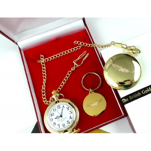 Aston Martin Gold Plated Pocket Watch and Keyring Aston Martin Gold Plated Pocket Watch and Keyring